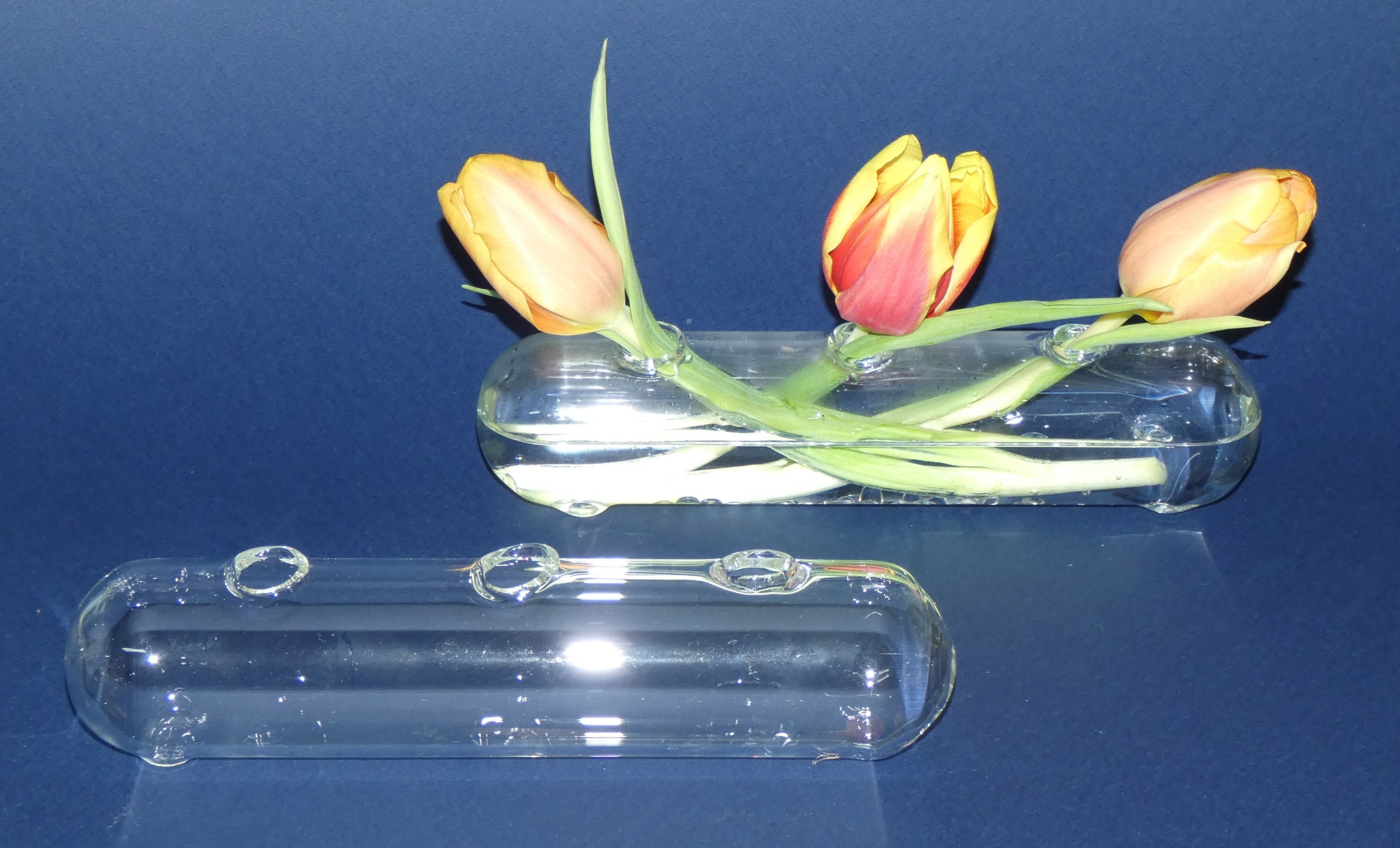 Vase lang für drei Blumen